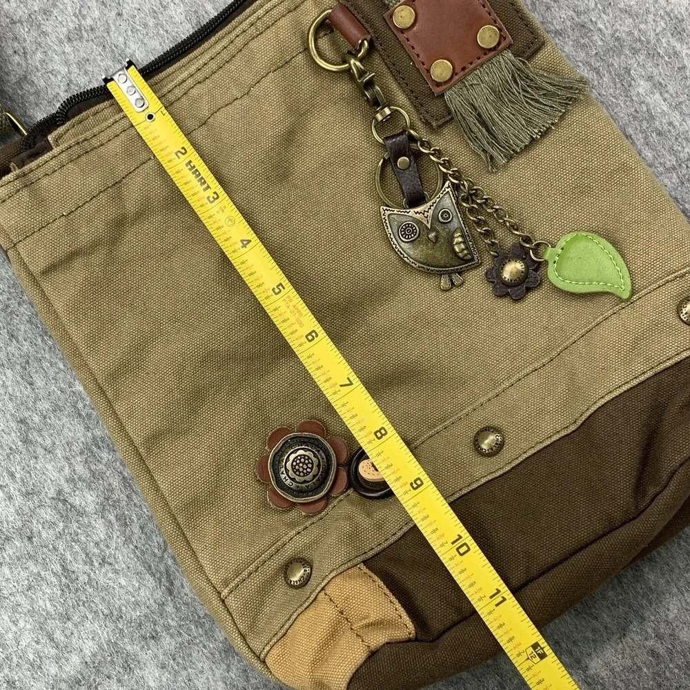 CHALA Patch Crossbody Shoulder Messenger Bag Purse Olive Khaki Owl Keychain - Picture 8 of 10